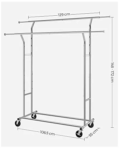 Suport pentru umerase, Songmics, Argintiu, HSR12S, 129-169 cm