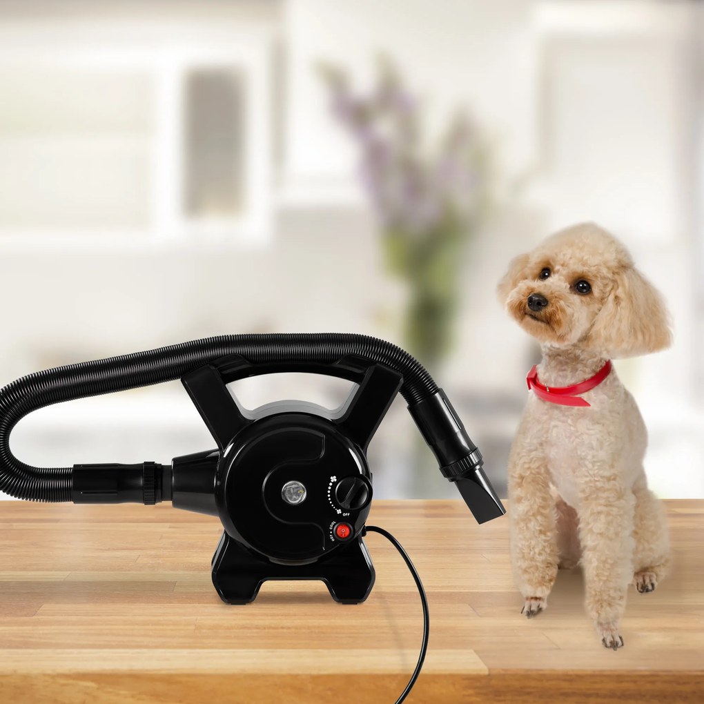 Uscator pentru caini PawHut cu viteze reglabile si 3 accesorii incluse, 2400w, Negru | Aosom RO