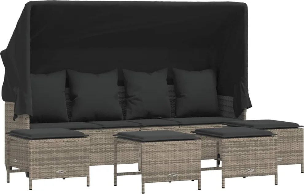 vidaXL Set canapea de grădină cu perne, 5 piese, gri, poliratan