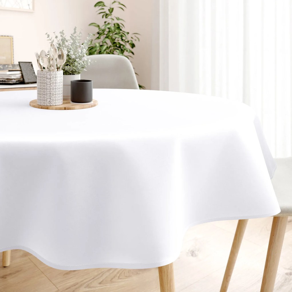 Goldea față de masă decorativă rongo deluxe - alb cu luciu satinat - rotundă Ø 120 cm