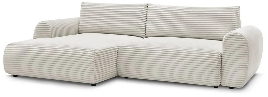 Colțar crem extensibil cu tapițerie din catifea reiată (cu colț pe partea stângă ) Lucien – Bobochic Paris