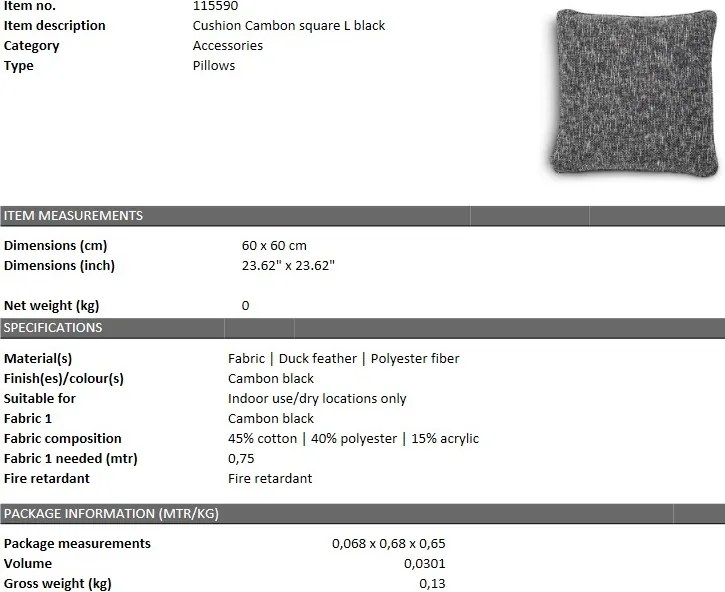 Perna decorativa LUX Square L, cambon negru 115590 HZ