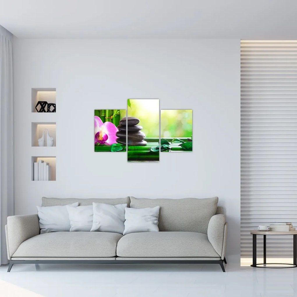 Tablou cu pietre pentru masaj și orhidee (90x60 cm)