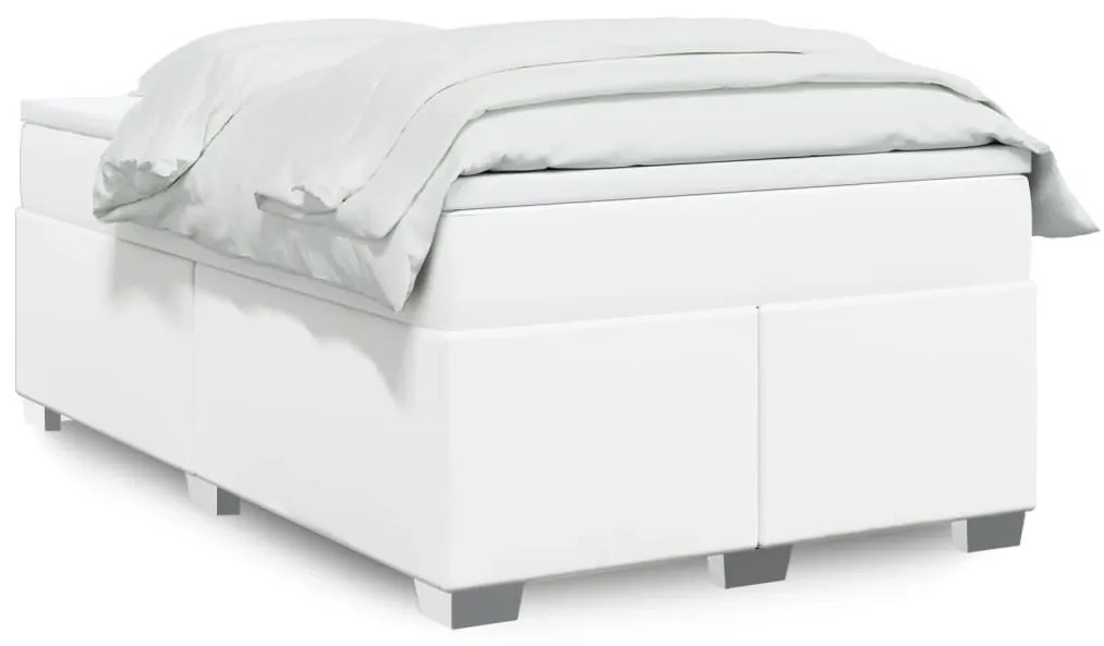 vidaXL Pat box spring cu saltea, alb, 120x200 cm, piele ecologică
