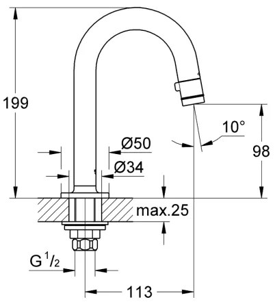 GROHE 20201000 - Ventil universal pentru montare pe blat, 113 mm, crom lucios