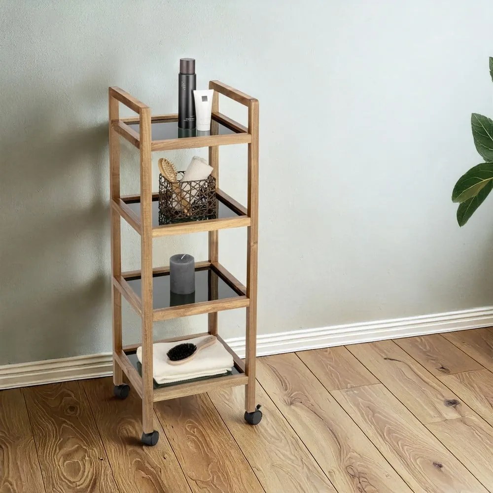 Etajeră de baie neagră/în culoare naturală din lemn de acacia 35x101,5 cm Fondi – Wenko