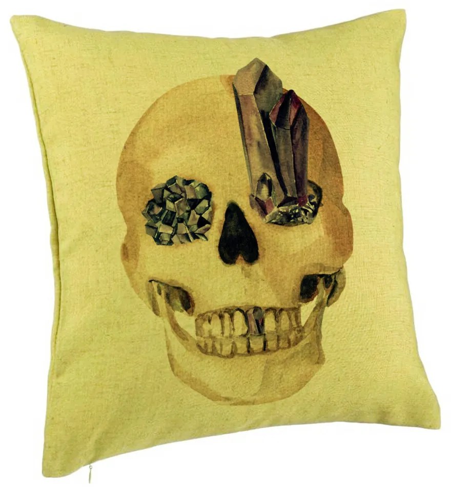 Perna Decorativa cu motiv Craniu de Halloween, 1, 40x40 cm, Verde, Husa Detasabila, Burduf