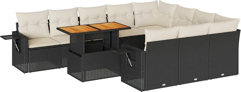 vidaXL Set canapele de grădină cu perne, 11 piese, negru, poliratan