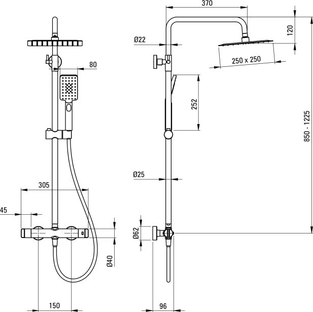 Therm Pălărie de duș, cu baterie de duș, cu termostat NAC_C4HT