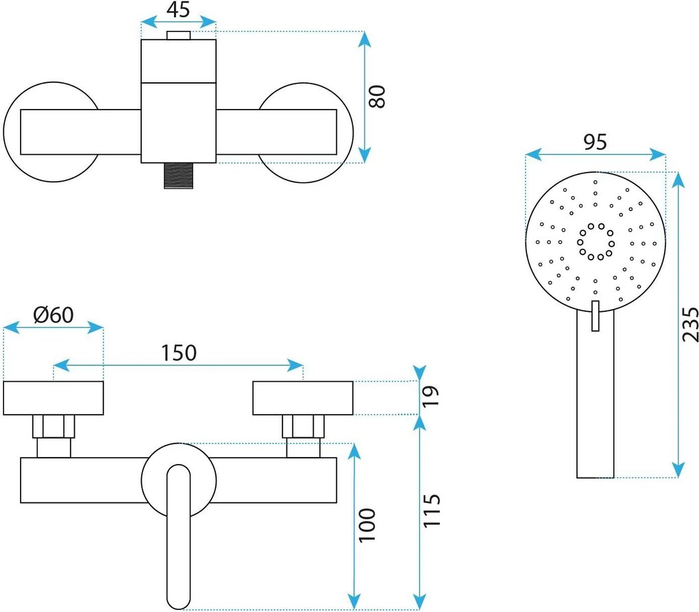 Baterie de duș REA Ontario Brush Copper