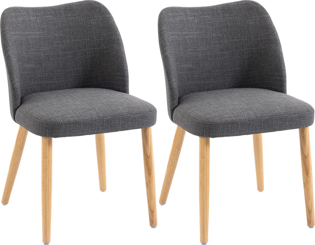 HOMCOM Set 2 Scaune Moderne cu Tapițerie din In, Șezut Confortabil, Spătar Curbat, Picioare din Lemn, Asamblare Ușoară pentru Bucătărie, Cameră, Living. | Aosom Romania