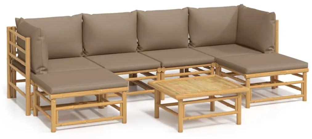3155133 vidaXL Set mobilier de grădină cu perne gri taupe, 7 piese, bambus
