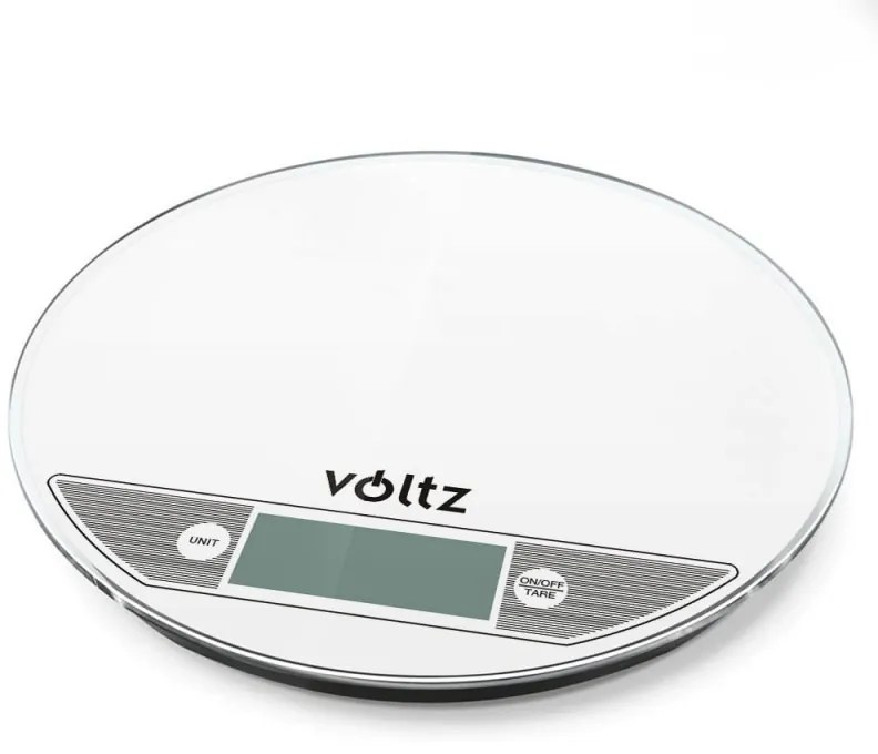 Cantar de bucatarie Voltz V51651F, 5 kg, Sticla, TARA, Rotund, Alb