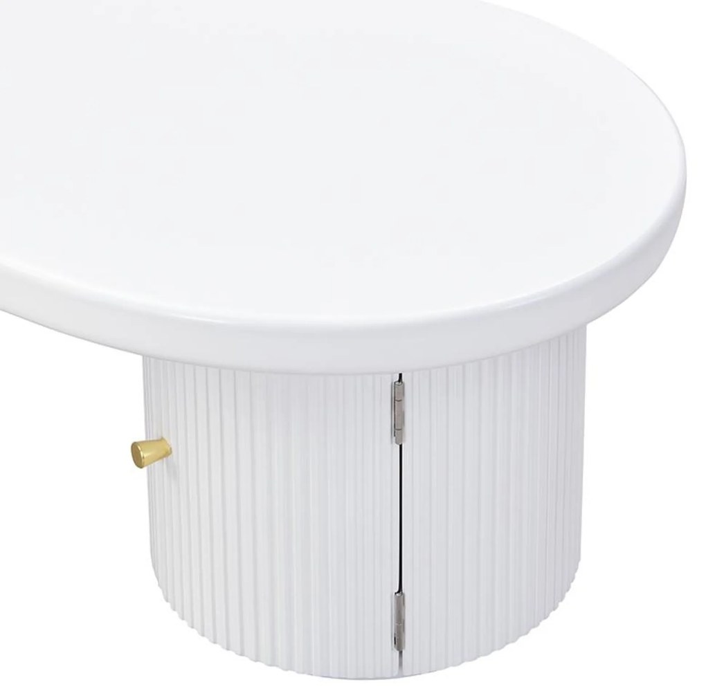 Măsuță de cafea asimetrică cu spațiu de depozitare, pentru living și birouri, 100x60x37 cm, Alb