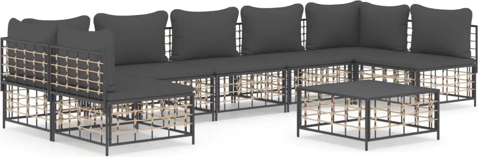 vidaXL Set mobilier de grădină cu perne, 8 piese, antracit, poliratan