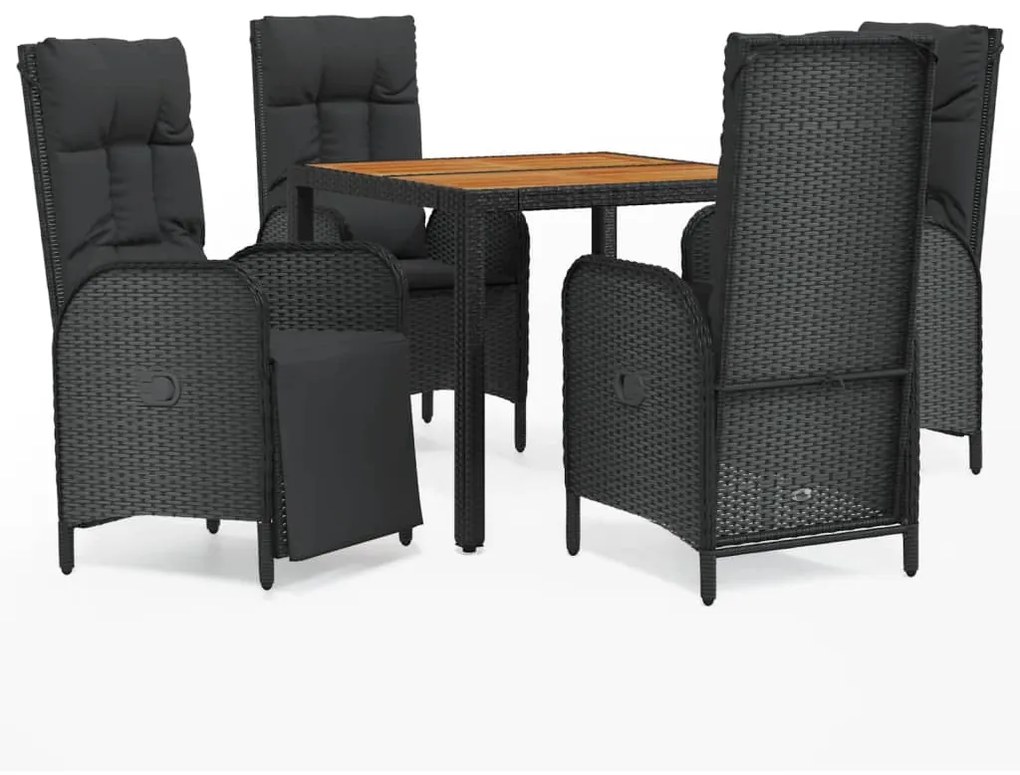 Set mobilier de grădină cu perne, 5 piese, negru, poliratan