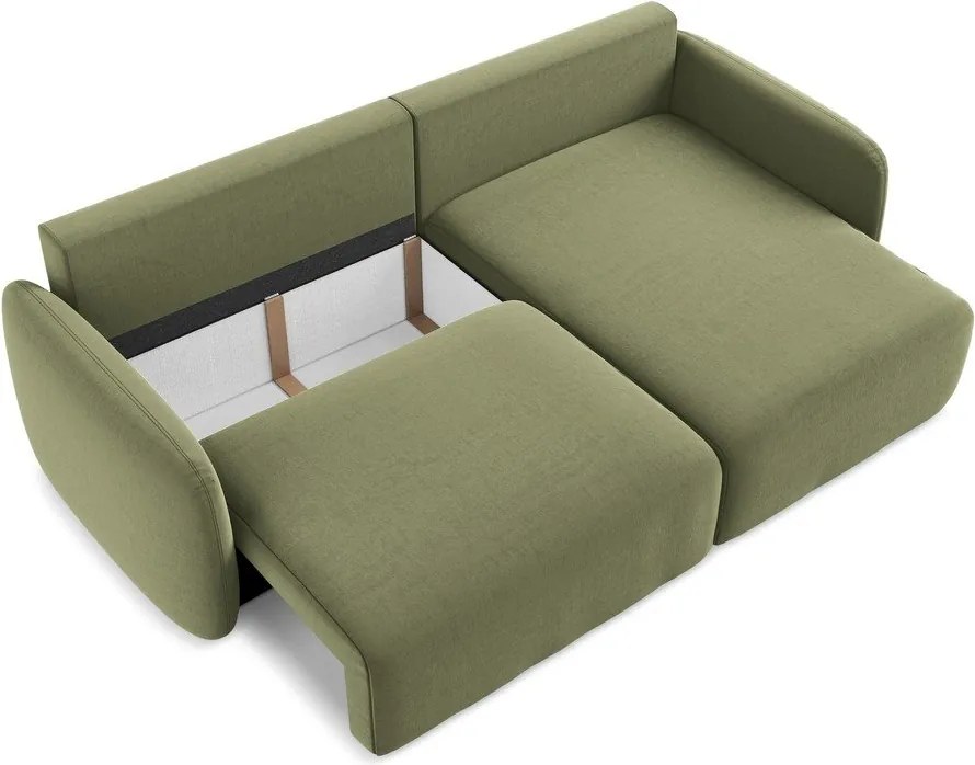 Colțar verde extensibil/cu spațiu de depozitare cu tapițerie din catifea (cu colț pe partea dreaptă/cu șezlong) Kalena – Makamii