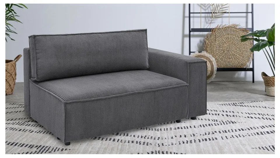 Modul pentru canapea gri închis cu tapițerie din catifea reiată (cu colț pe partea dreaptă) Nihad modular – Bobochic Paris