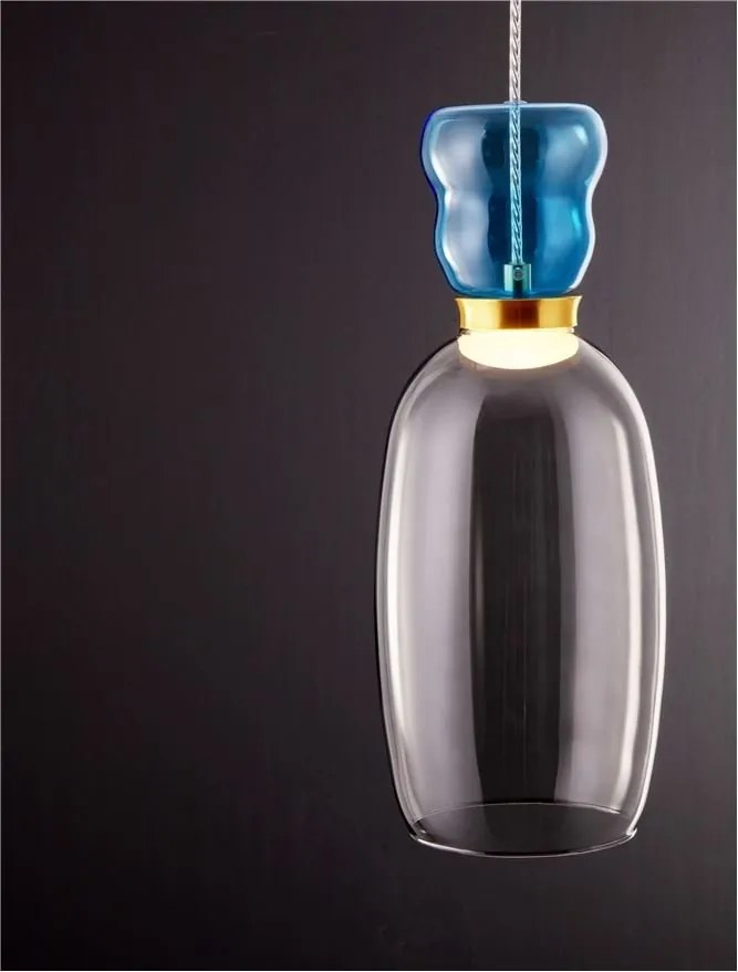Pendul LED, Lustra design modern Pluma albastru deschis/ cyan