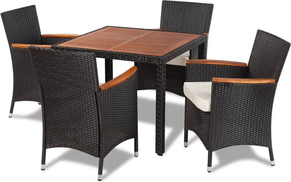 vidaXL Set mobilier de exterior cu perne, 5 piese, negru, poliratan