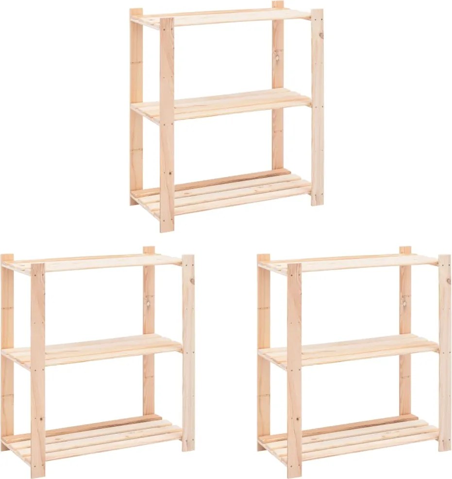 vidaXL Rafturi depozitare 3 niveluri 3 buc. 80x38x90cm pin masiv 150kg