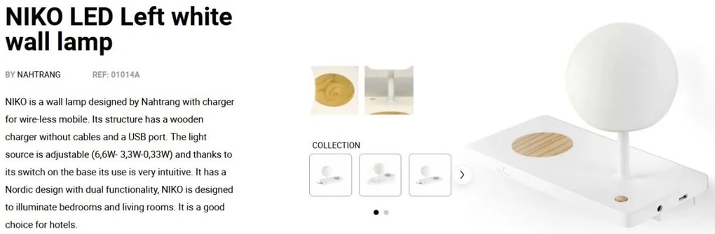 Aplica LED ultramoderna USB / Wireless charger NIKO stanga