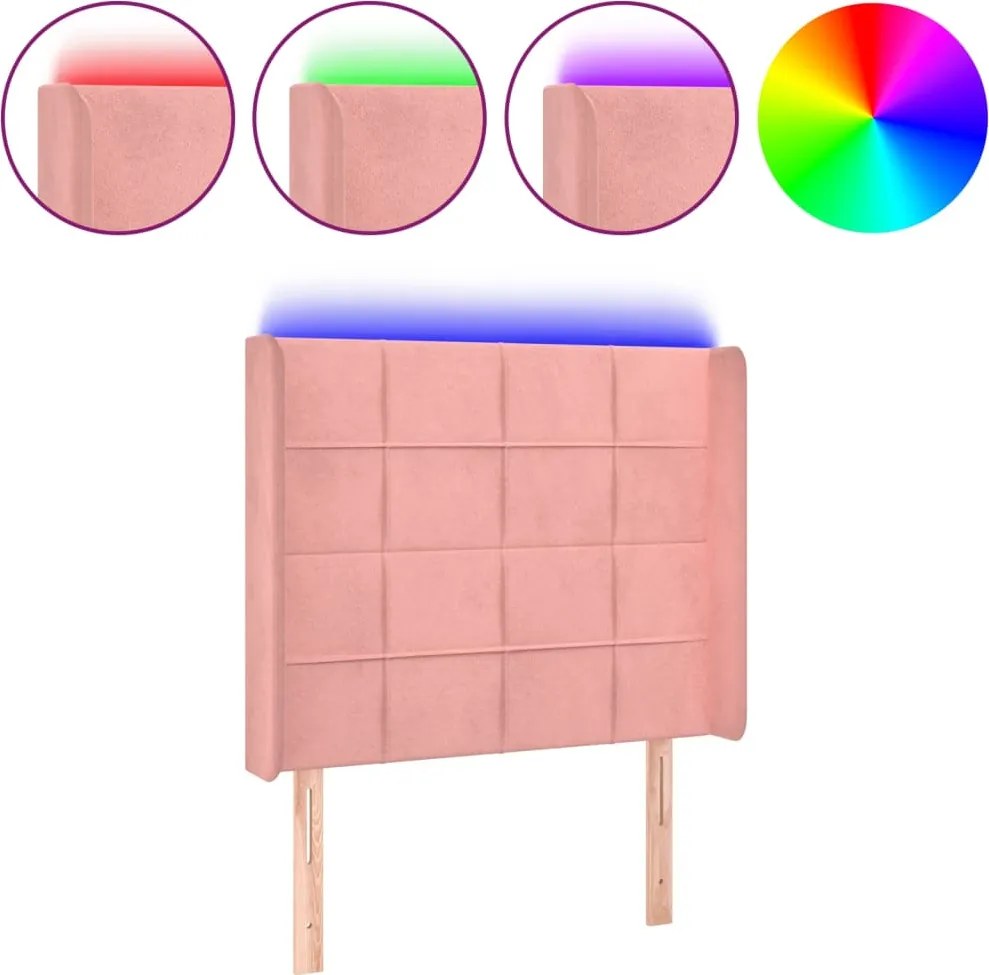vidaXL Tăblie de pat cu LED, roz, 103x16x118/128 cm, catifea