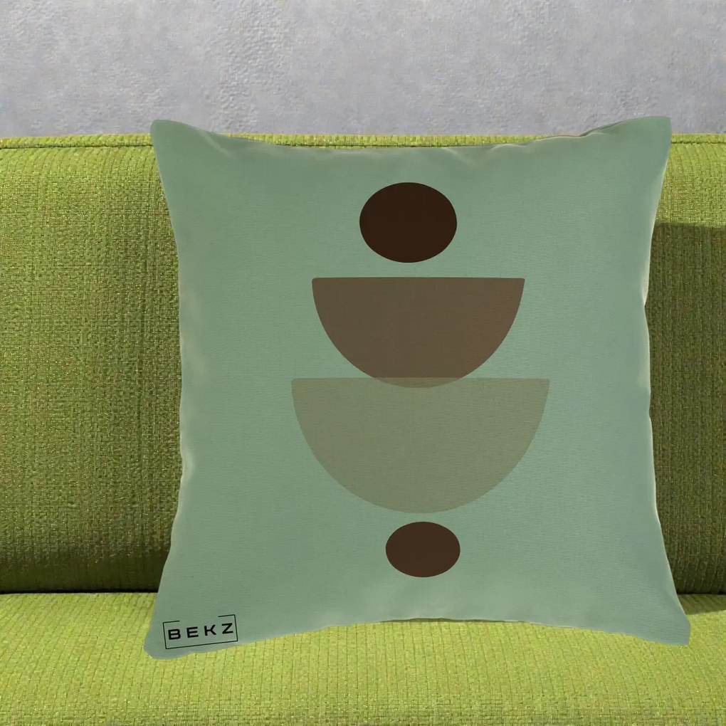 Perna Decorativa Geometric Boho Balance, 40x40 cm, Verde, Husa Detasabila, Perna Inclusa, BEKZ®