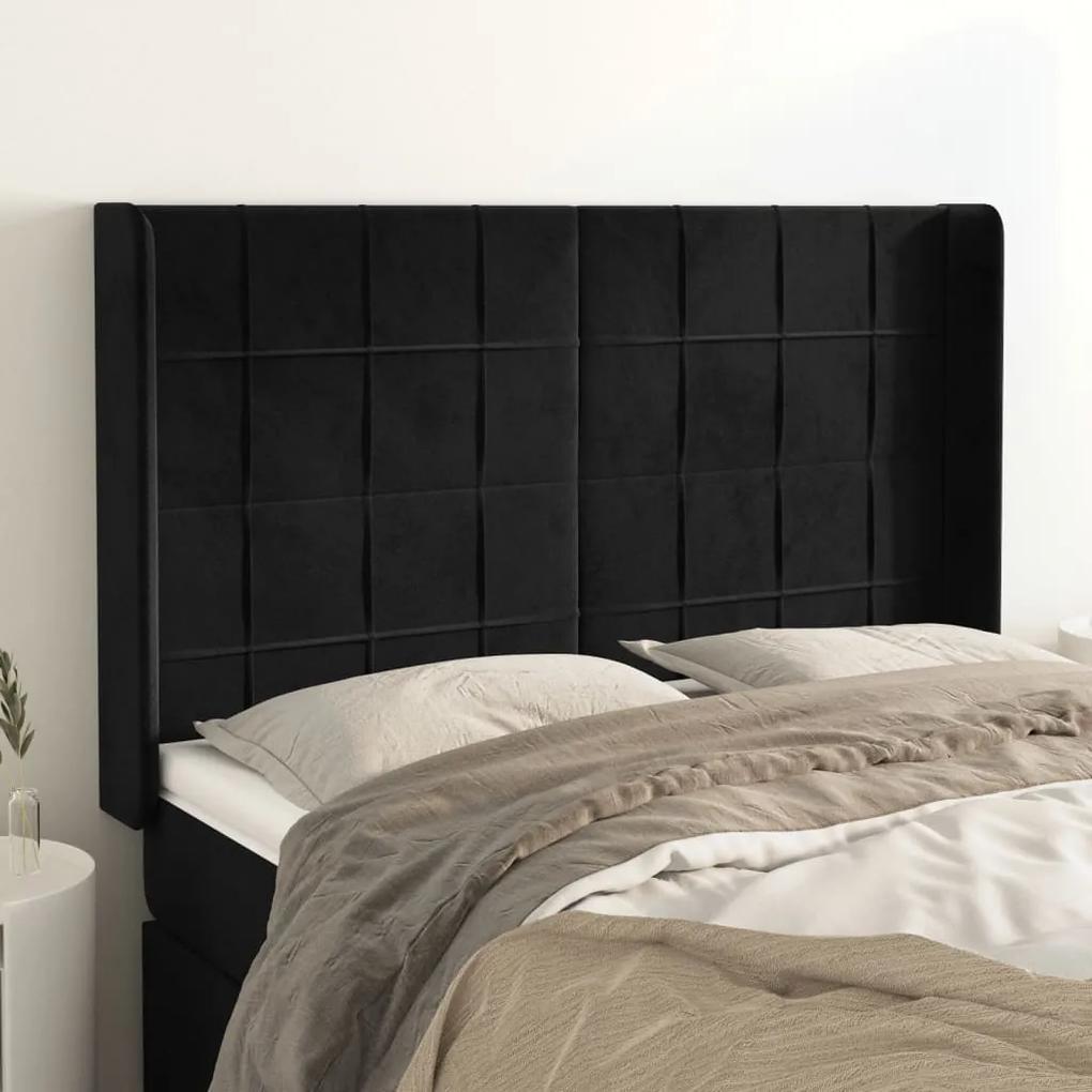 3119630 vidaXL Tăblie de pat cu aripioare, negru, 147x16x118/128 cm, catifea