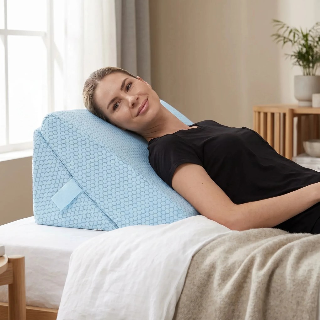 Perna multifunctionala 7-in-1 memory foam pliabila, cap/spate/picioare, Albastru deschis