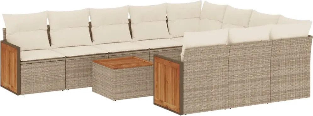 vidaXL Set canapele de grădină cu perne, 11 piese, bej, poliratan