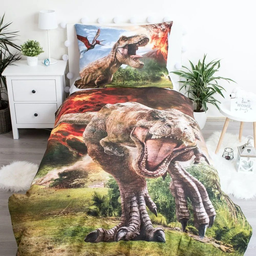 Lenjerie de pat pentru copii din bumbac pentru pat de o persoană 140x200 cm Jurassic World "Volcano" – Jerry Fabrics