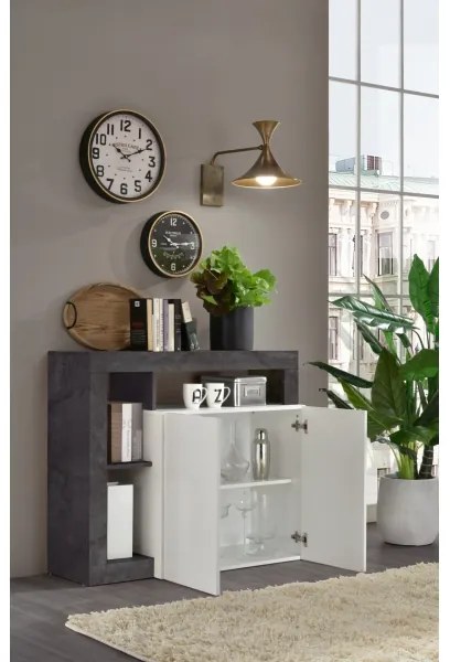 Comodă LENOR, albă/antracit