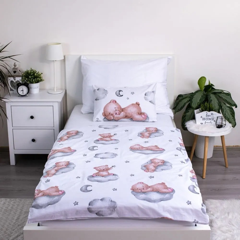 Lenjerie de pat pentru copii albă din bumbac pentru pătuț 100x135 cm Teddy Bear "Ribbon" – Jerry Fabrics