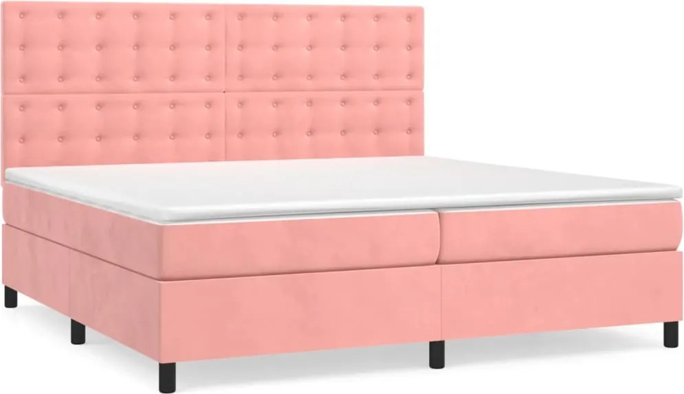 vidaXL Pat box spring cu saltea, roz, 200x200 cm, catifea
