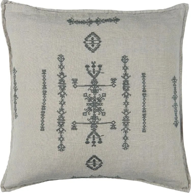 IB Laursen Husa de perna decorativa din in GREY 50x50 cm, gri cu broderie