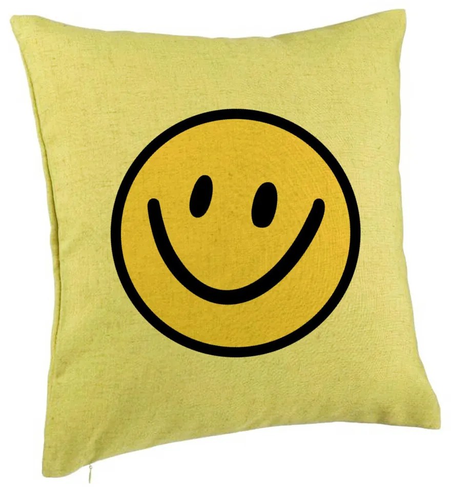 Perna Decorativa, Model Smiley Face 2, 40x40 cm, Verde, Husa Detasabila, Burduf