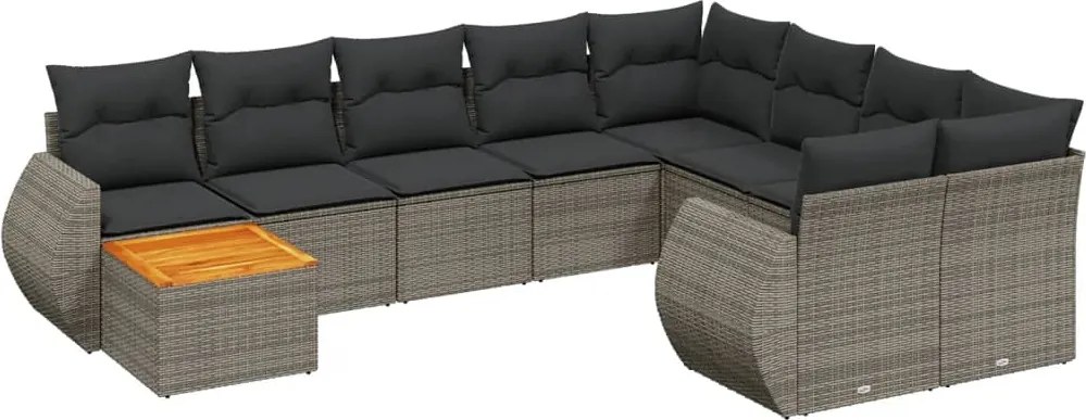 vidaXL Set mobilier de grădină cu perne, 10 piese, gri, poliratan