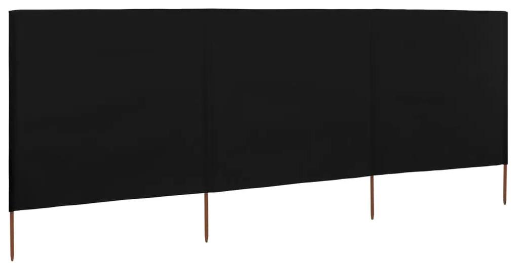 Paravan anti-vant cu 3 panouri, negru, 400 x 120 cm, textil Negru, 400 x 120 cm