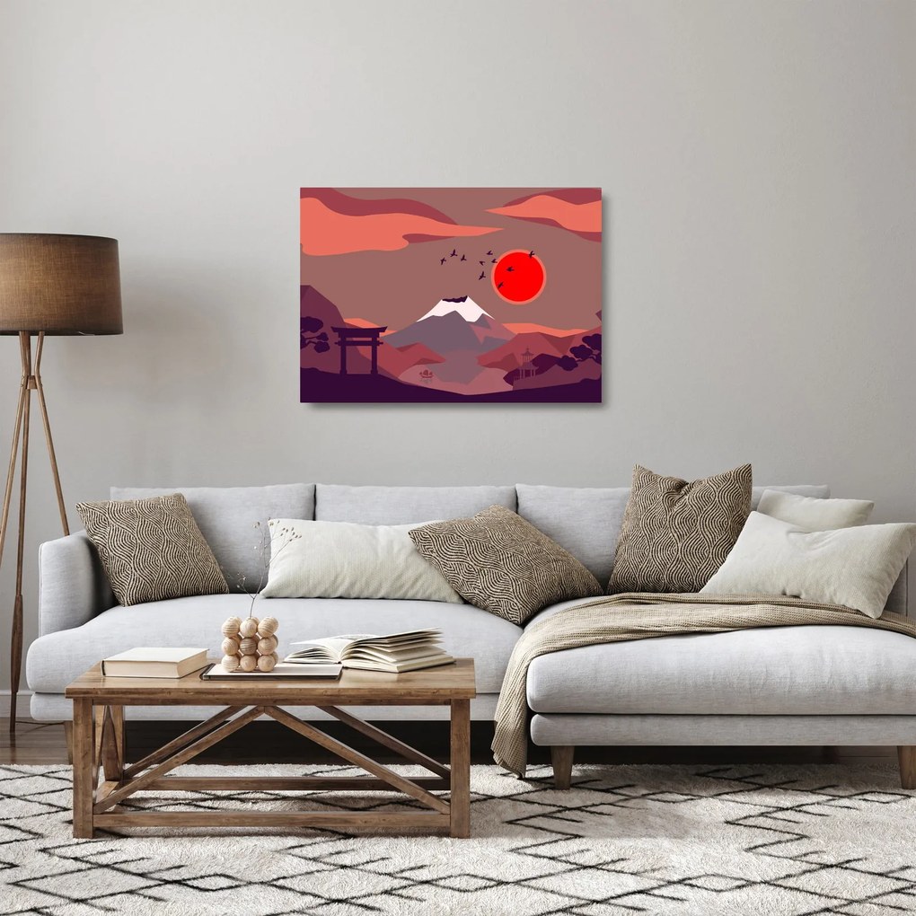 Tablou pe sticlă - Munții Fuji (70x50 cm)