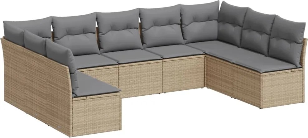 vidaXL Set canapele de grădină, 9 piese, cu perne, bej, poliratan