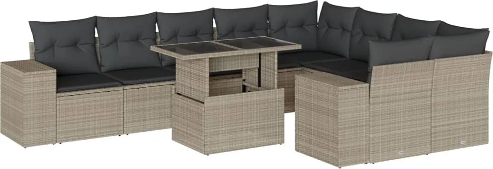 vidaXL Set canapele de grădină cu perne 10 piese gri deschis poliratan