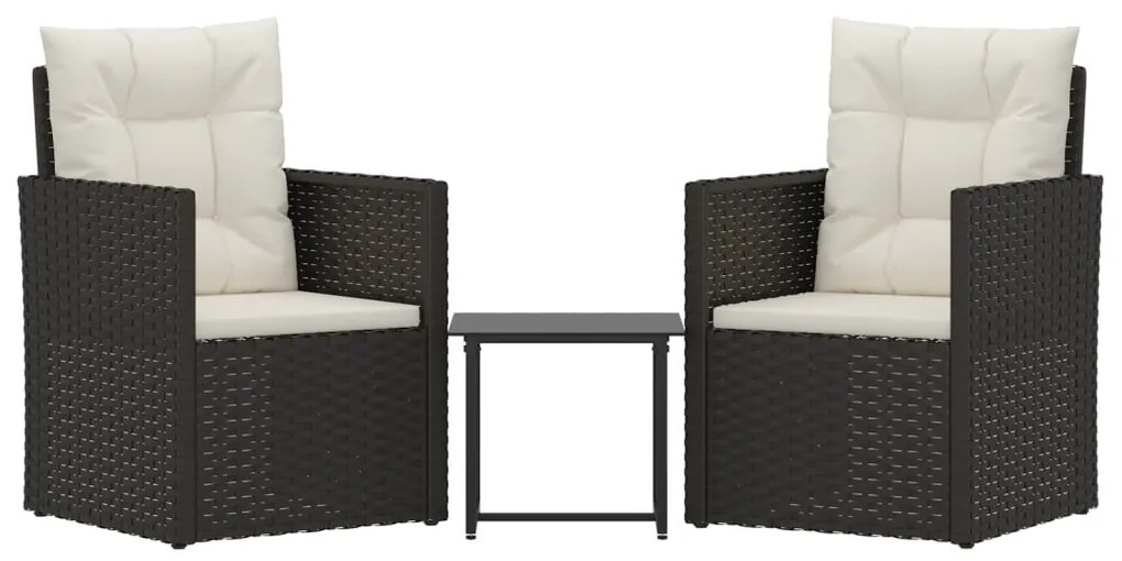 319192 vidaXL Set mobilier de exterior cu perne, 3 piese, negru, poliratan