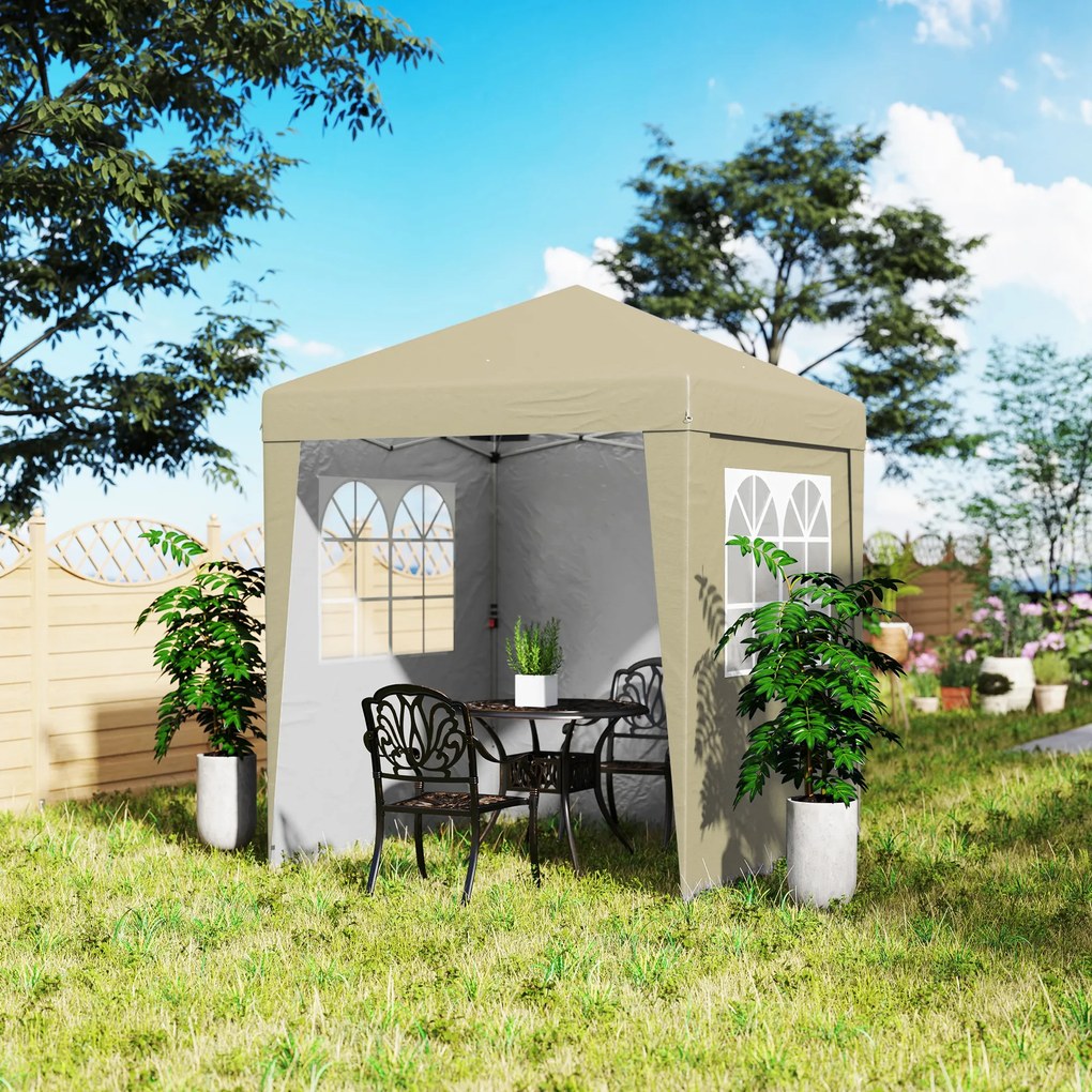 Outsunny Tonnelle barnum de grădină pop-up pliabilă reglabilă în înălțime protecție UV 30+ 3 pereți laterali bej | Aosom Romania