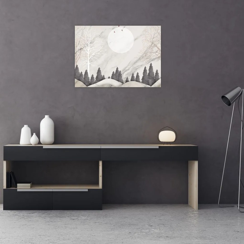 Tablou pe sticlă - Peisaj de iarnă (70x50 cm)