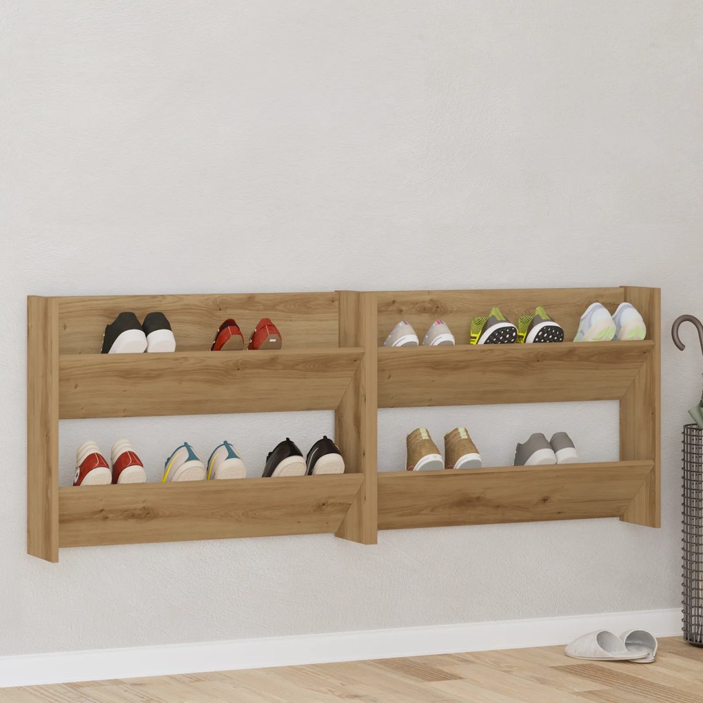 vidaXL Dulapuri pentru pantofi de perete 2 pcs stejar artizanal