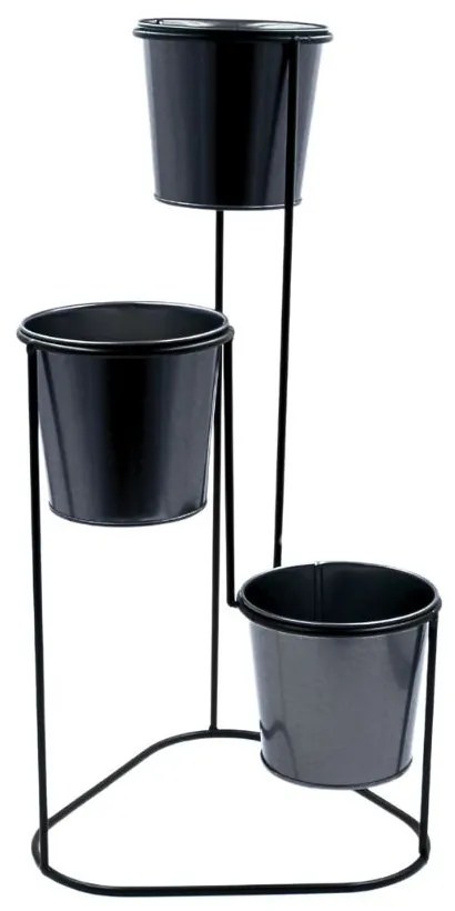 Suport pentru flori, din metal, negru, 3 ghivece, 24x22x47 cm