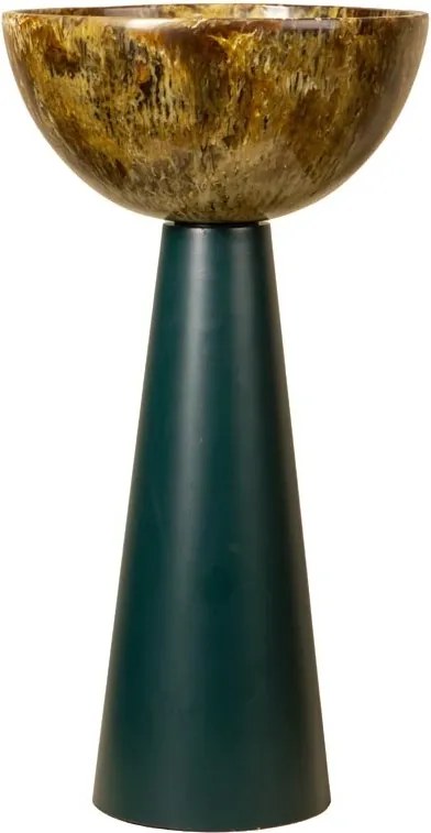 Lampă de masă din rășină maro cu structură din metal kaki, abajur în formă de cupă, finisaj lucios, 35×23 cm, „Toralia"
