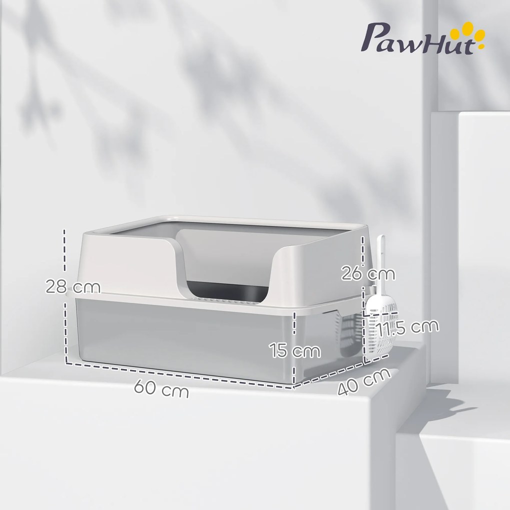 PawHut Litieră Inox, Bord Detasabil, Antimiros | Aosom Romania