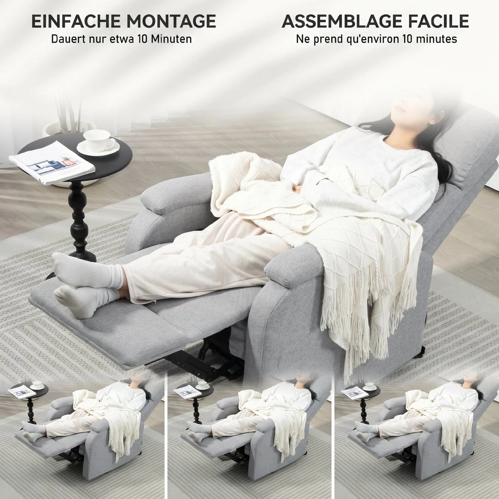 HOMCOM Fotoliu Recliner din In cu Suport Reglabil pentru Picioare, 69x91,5x103 cm, Gri | Aosom Romania